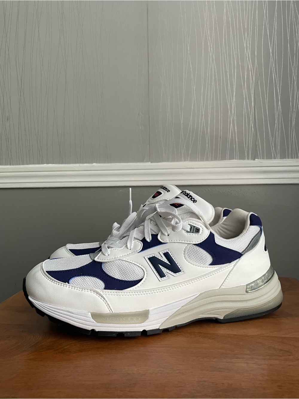 New Balance 992 Made in USA White Blue Navy Men’s Size 13 M992CA Sneakers NIB